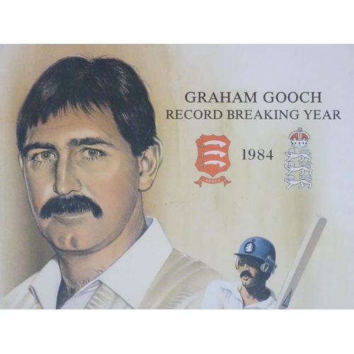 594 - Three items of cricketing memorabilia comprising a 1985 commemorative poster of Graham Gooch by Jerr... 