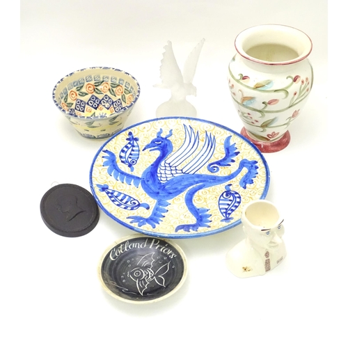 644 - A quantity of assorted ceramics to include a Spanish plate with griffin detail, a Wedgwood King Edwa... 