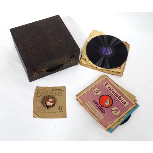 751 - A mid 20thC record case, containing a quantity of 78rpm vinyl records, including Capitol Junior reco... 