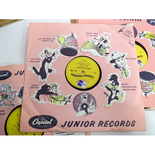 751 - A mid 20thC record case, containing a quantity of 78rpm vinyl records, including Capitol Junior reco... 