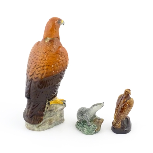 799 - Three Beswick ceramic novelty figural Beneagles Scotch whisky flasks, comprising Golden Eagle Decant... 