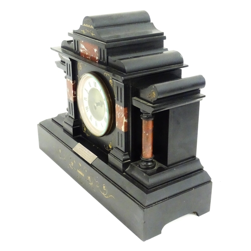 812 - A slate mantle clock with marble detail together with a  bracket clock. Largest approx. 15