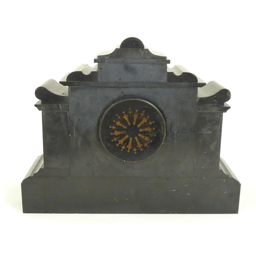 812 - A slate mantle clock with marble detail together with a  bracket clock. Largest approx. 15