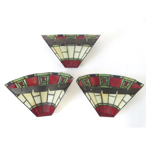 843 - Three Tiffany style wall light shades, each approx 8