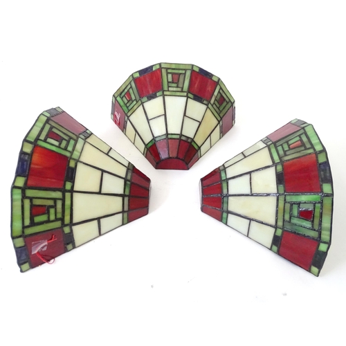 843 - Three Tiffany style wall light shades, each approx 8