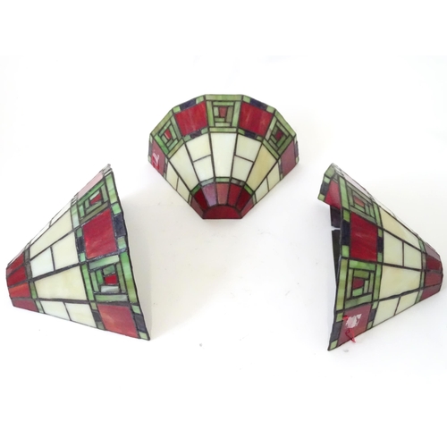 843 - Three Tiffany style wall light shades, each approx 8