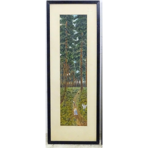 881 - Two watercolours by H. Gene / Gent one depicting a wooded stream, the other depicting figures in a w... 