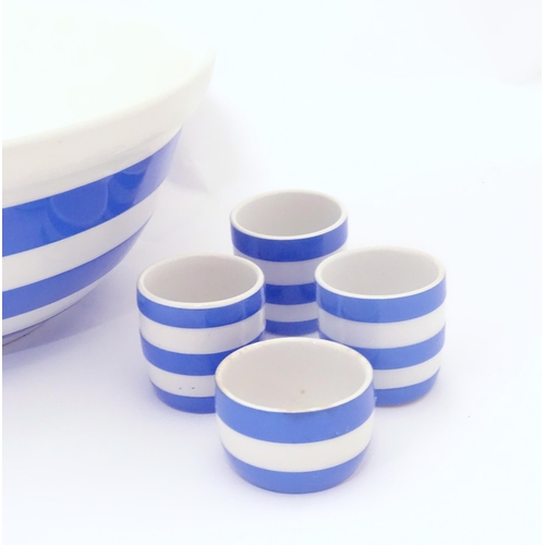 126 - A quantity of TG Green blue and white striped kitchen wares to include mixing bowl, salt and pepper ... 