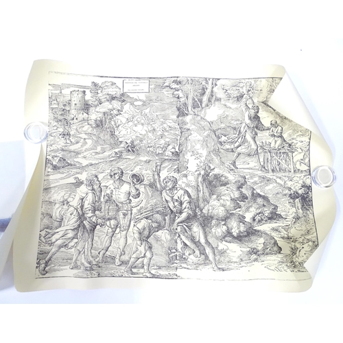 159 - Assorted prints and posters to include a print after Titian titled Sacrificio del Patriarca Abraham ... 