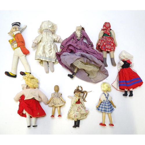 239 - Toys: A quantity of assorted dolls to include a Force Cereal Sunny Jim advertising doll, one with co... 