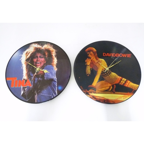 279 - Two wall clocks converted from picture disk LPs / vinyl records, comprising titles by David Bowie an... 