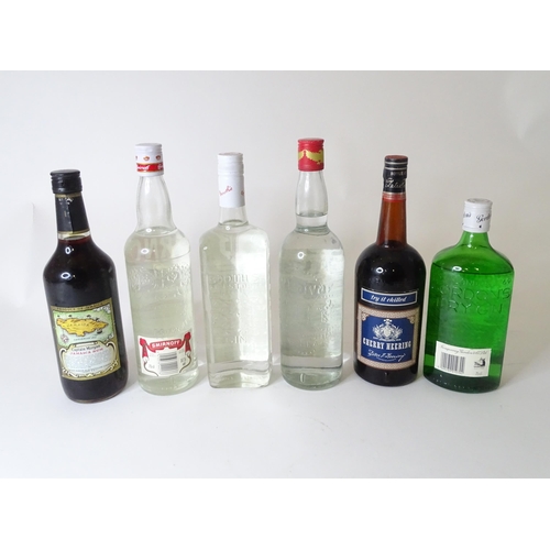 307 - Six bottles of spirits to include Captain Morgan rum, Booth's Gin, Smirnoff Vodka, Cherry Heering, e... 