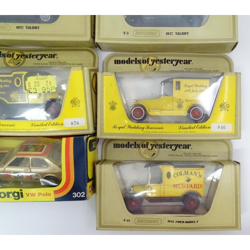 338 - Toys: A quantity of assorted die cast scale model cars / vehicles to include Corgi Toys VW Polo, Fia... 