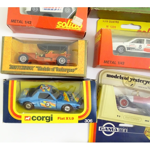 338 - Toys: A quantity of assorted die cast scale model cars / vehicles to include Corgi Toys VW Polo, Fia... 