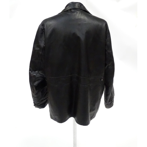 345 - Three men's vintage leather jackets comprising a Montgomery Ward zipped leather jacket,  chest measu... 