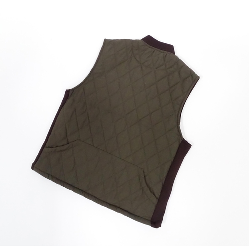 359 - Country clothing : a Bonart child's shooting gilet / waistcoat in olive green, diamond quilt with fa... 