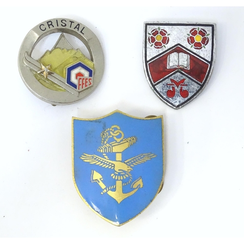 400 - Three enamel pin badges with sporting , military and scholastic emblems (3)