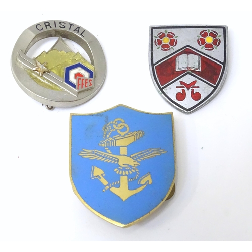 400 - Three enamel pin badges with sporting , military and scholastic emblems (3)