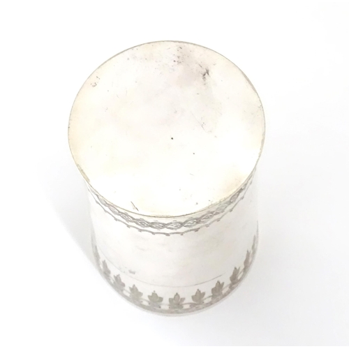 445 - A late 19thC / early 20thC silver plate beaker. Approx. 5