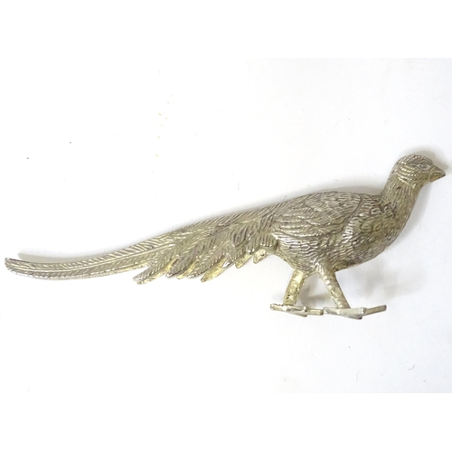 457 - Five silver plate menu / place card holders modelled as pheasants. Approx. 5 1/4