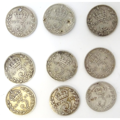 518 - Coins : twenty three George V threepence / 3d pieces (23)