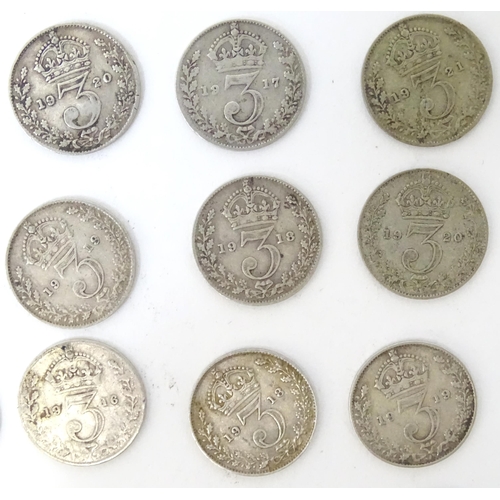 518 - Coins : twenty three George V threepence / 3d pieces (23)