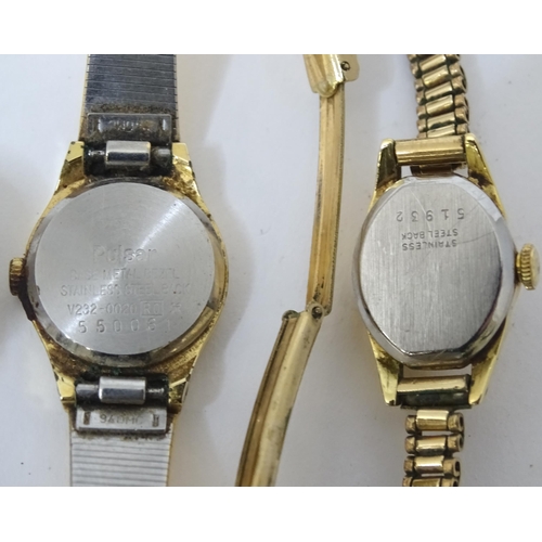 541 - Three gold plated ladies dress watches by Sekonda, Pulsar and Gradus.  (3)