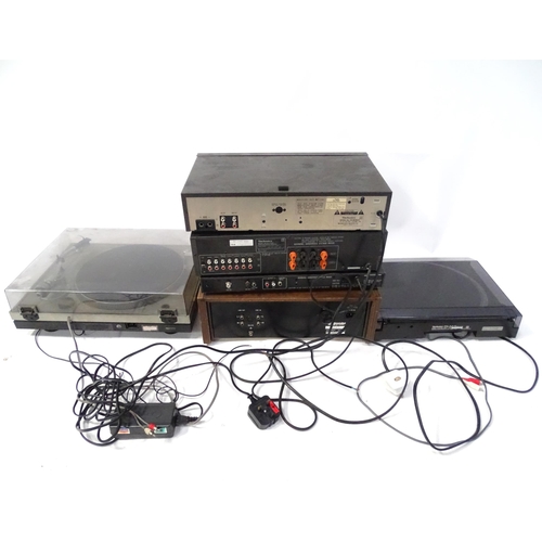 617 - A quantity of late 20thC Hifi equipment, comprising Technics turntable, tape deck, tuner and integra... 