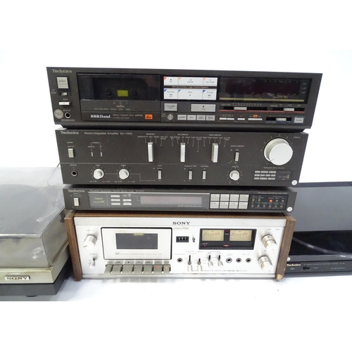 617 - A quantity of late 20thC Hifi equipment, comprising Technics turntable, tape deck, tuner and integra... 