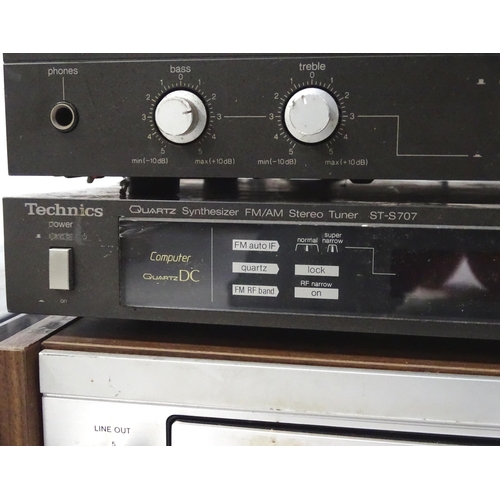 617 - A quantity of late 20thC Hifi equipment, comprising Technics turntable, tape deck, tuner and integra... 