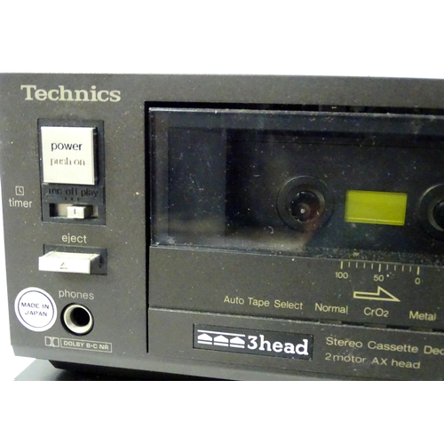 617 - A quantity of late 20thC Hifi equipment, comprising Technics turntable, tape deck, tuner and integra... 