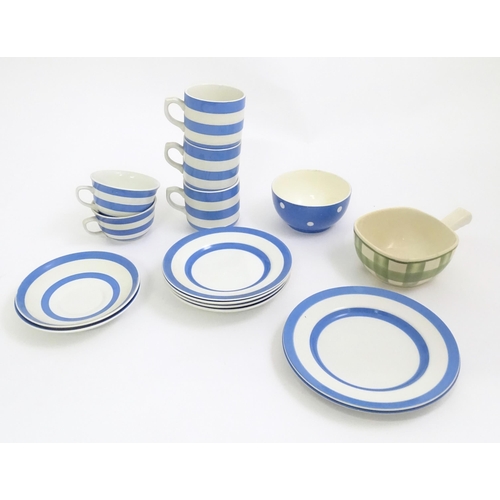 638 - A quantity of TG Greem blue and white kitchen wares to include cups, saucers, etc. Marked under