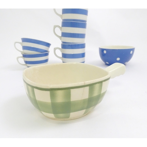 638 - A quantity of TG Greem blue and white kitchen wares to include cups, saucers, etc. Marked under