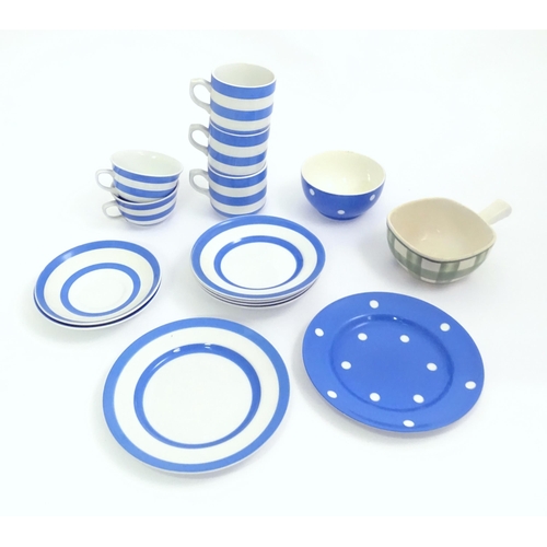 638 - A quantity of TG Greem blue and white kitchen wares to include cups, saucers, etc. Marked under