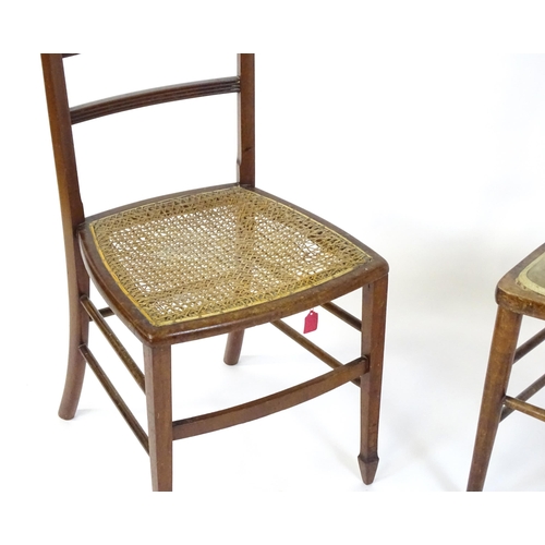 669 - Two Edwardian side chairs, one chair with Art Nouveau inlaid back splat and the other a cane seated ... 