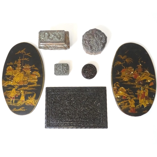 671 - A quantity of assorted Oriental items to include pot and cover / boxes decorated with dragons, flowe... 