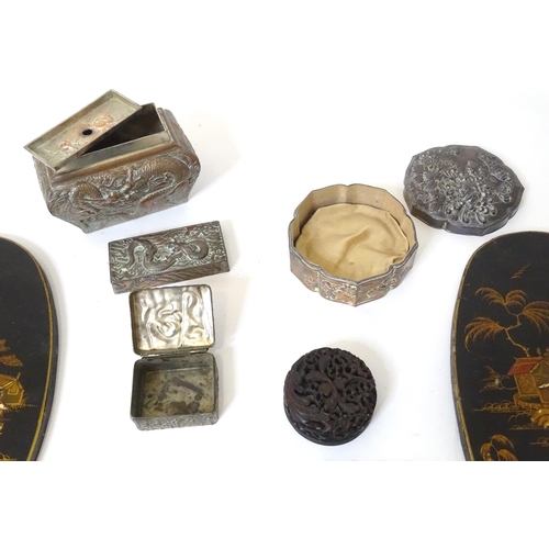 671 - A quantity of assorted Oriental items to include pot and cover / boxes decorated with dragons, flowe... 