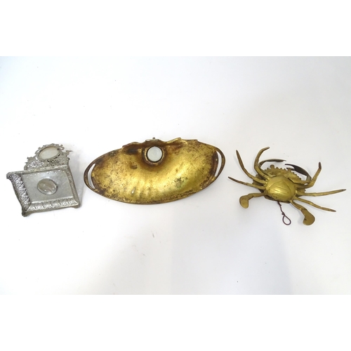 789 - Three inkwells to include a souvenir for Meldon Viaduct, and novelty example modelled as a crab. Lar... 