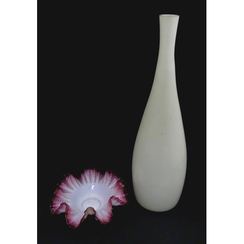 806 - A Danish glass bottle vase. Together with a bowl with flared rim. Vase approx. 16 3/4