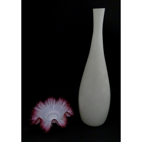 806 - A Danish glass bottle vase. Together with a bowl with flared rim. Vase approx. 16 3/4