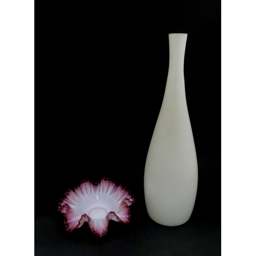 806 - A Danish glass bottle vase. Together with a bowl with flared rim. Vase approx. 16 3/4