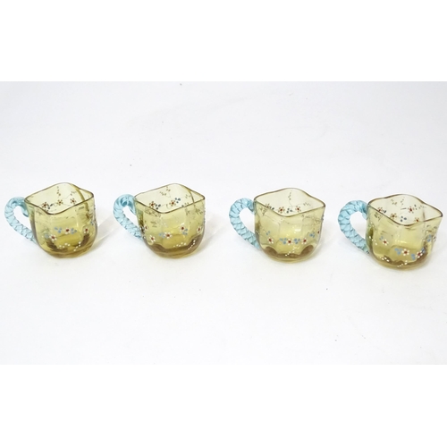 807 - Four Venetian style glass cups with floral detail. Approx. 1 1/2