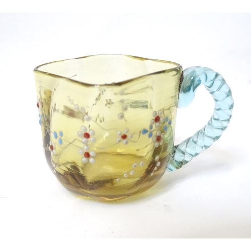 807 - Four Venetian style glass cups with floral detail. Approx. 1 1/2