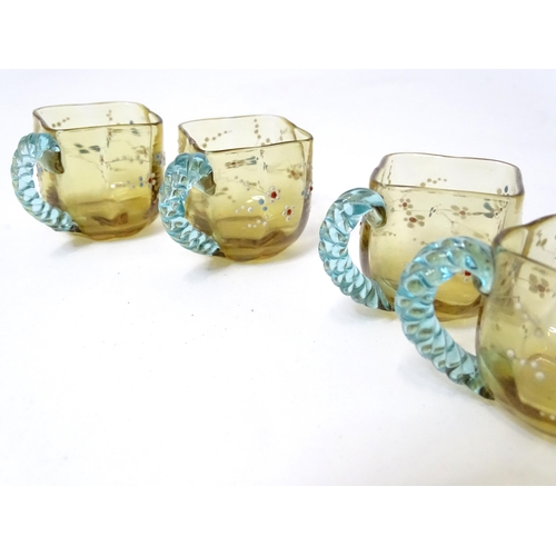 807 - Four Venetian style glass cups with floral detail. Approx. 1 1/2