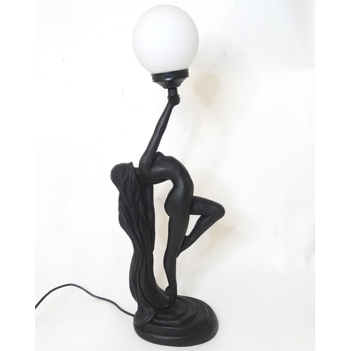 815 - An Art Nouveau style table lamp modelled as a female nude. Approx. 30 1/2