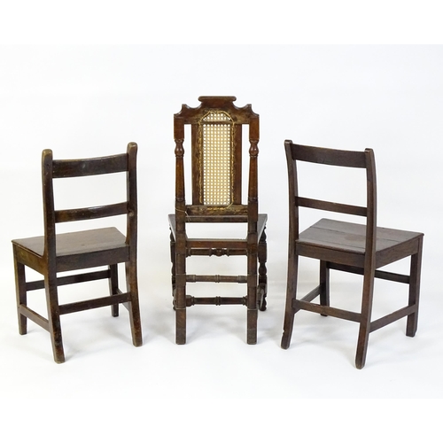 838 - Three 18thC oak chairs . The largest measuring 17