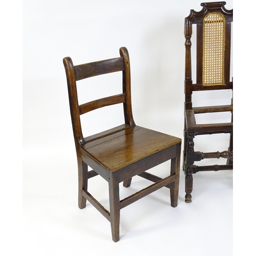 838 - Three 18thC oak chairs . The largest measuring 17