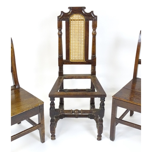 838 - Three 18thC oak chairs . The largest measuring 17