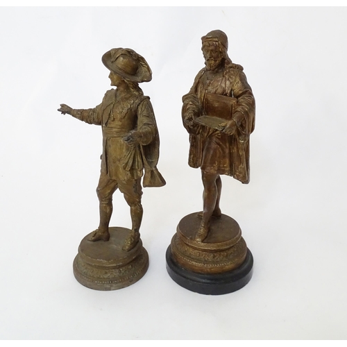 846 - Two 20thC cast figures to include an artist and a scholar. Largest approx. 11 1/2