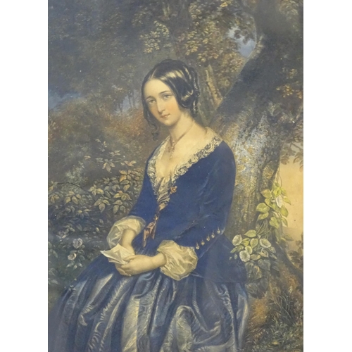 895 - A George Baxter print titled The Day Before the Marriage depicting a young lady in a woodland. Appro... 